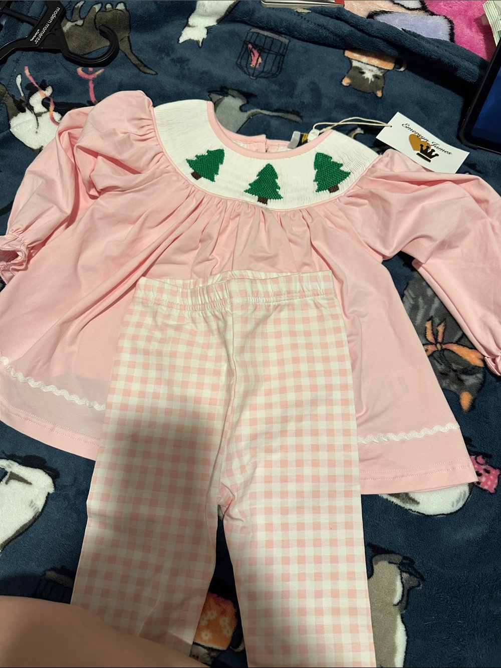 Girls Pink Holiday Top & Gingham Leggings Set